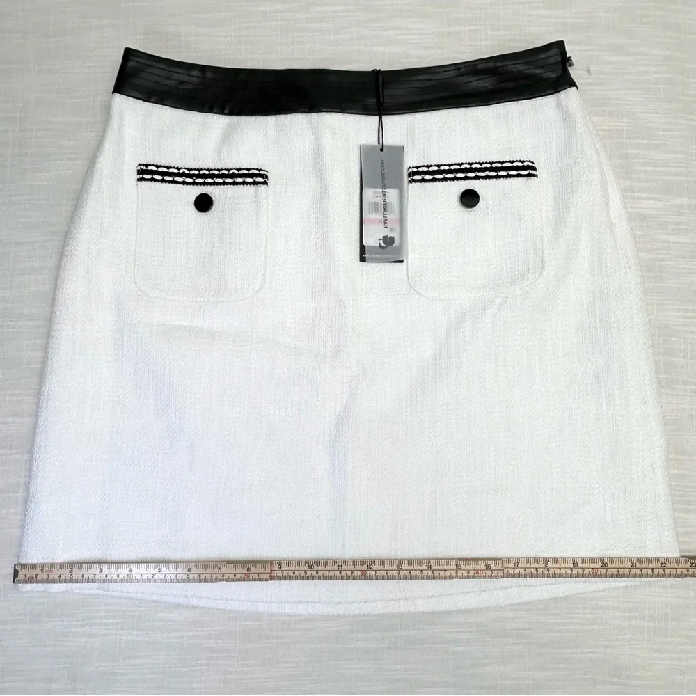 Karl Lagerfeld PARIS tweed skirt 10 white w contrasting trim Pockets above knee - Picture 9 of 16